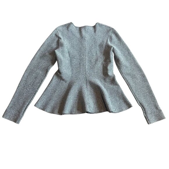 Theory Grey Marled Zip-Down Peplum Sweater Jacket Stretch Size Large Women's - Picture 6 of 10